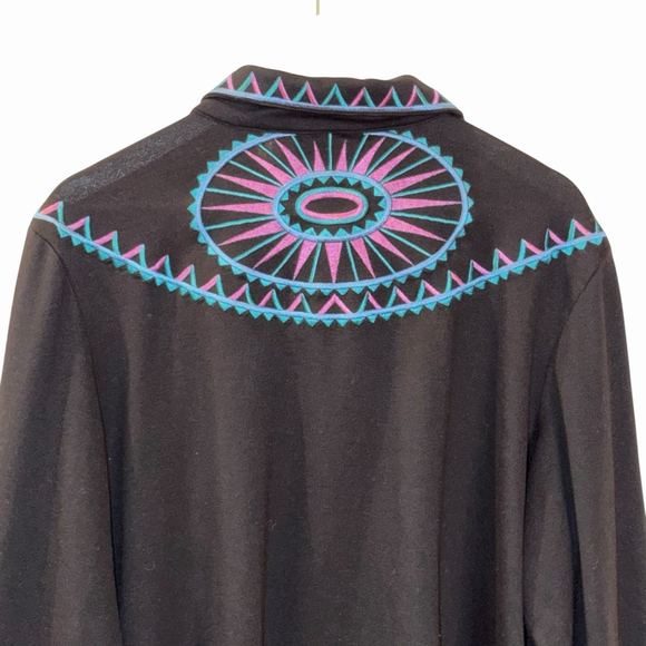 Bob Mackie Wearable Art Jacket Embroidered Moon Sunrise Womens XL Black Purple - Picture 5 of 11